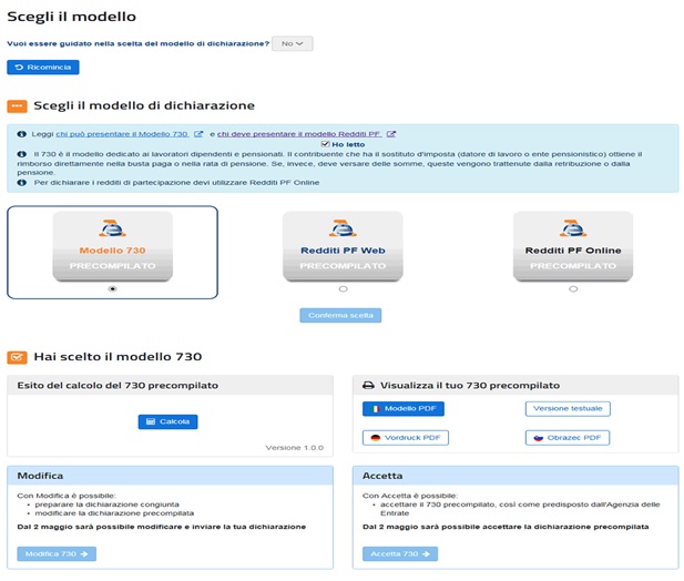 Accesso alla dichiarazione precompilata Dichiarazione redditi online